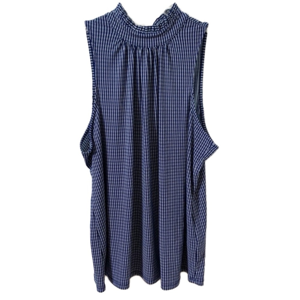 Banana Republic Factory Sleeveless Stripe Check Pattern Blouse Key Hole Tie Back